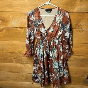 Hemant & Nandita Zeri Dress woma 4 Floral Boho Peasant Rust Orange Anthropologie
